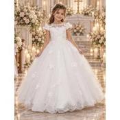 Fashion Angel Exclusive by Sweetie Pie 3D Floral Lace &amp; Pearl Ivory Communion Dress Style S-807-FA image