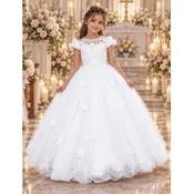 Fashion Angel Exclusive by Sweetie Pie 3D Floral Lace &amp; Pearl White Communion Dress Style S-807-FA image