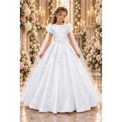 Fashion Angel Exclusive by Sweetie Pie  3D Floral Satin White Communion Dress  Style S-SRC45-FA image