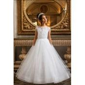Crystal&amp;Pearl White First Holy Communion Dress with Beads and Shimmer Skirt Style COM115 image