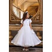 Crystal&amp;Pearl White First Holy Communion Dress with Pearls and Satin Bodice Style COM085c image
