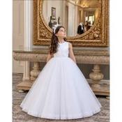 Crystal&amp;Pearl White First Holy Communion Dress with Pearls and Shimmer Skirt Style COM084c image