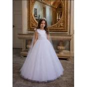 Crystal&amp;Pearl White First Holy Communion Dress with Pearls and Cape Style COM083c image