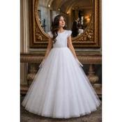 Crystal&amp;Pearl White Sparkle Tulle First Holy Communion Dress with Glitter Skirt Style COM094c