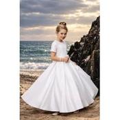 PAULA'S  WHITE SEQUIN&amp;PEARL TEA-LENGTH FIRST HOLY COMMUNION DRESS WITH SATIN SKIRT STYLE PJ-110
