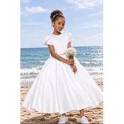 Paula's Pearl Trim&amp;Elegant Bow White Satin First Holy Communion Dress Style PJ-100