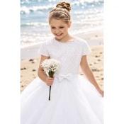 Paula's White Sequin&amp;Pearl Embellished First Holy Communion Dress Style PJ-111