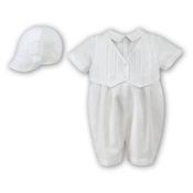 Sarah Louise Ivory Boys Christening Romper with Bonnet Style 002210S image