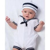 Sarah Louise Christening Sailor White &amp; Navy Romper with Hat Style 010813 image