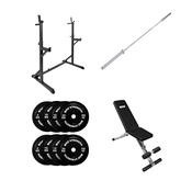 120KG Home Gym Package: Squat Stand , Adjustable Bench , Oly Bar &amp;amp; Bumper Plate Weights image