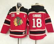 Men's Chicago Blackhawks #18 Denis Savard Red Sawyer Hoodie Sweatshirt Stitched Jersey image