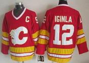 Men's Calgary Flames #12 Jarome Iginla Red Third Throwback CCM Jersey image