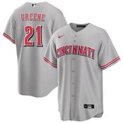 Men's Cincinnati Reds Hunter Greene Cool Base Replica Road Jersey - Gray image