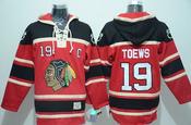 Men's Chicago Blackhawks #19 Jonathan Toews Red Sawyer Hooded Sweatshirt Stitched Jersey image