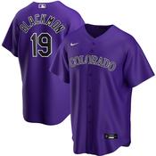 Mens Colorado Rockies Charlie Blackmon Cool Base Replica Jersey Purple image