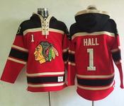 Men's Chicago Blackhawks #1 Glenn Hall Red Sawyer Hoodie Sweatshirt Stitched Jersey image