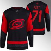 Men's Carolina Hurricanes #71 Jesper Fast Black Red Stadium Series Breakaway Stitched Hockey Jersey image