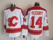 Men's Calgary Flames #14 Theoren Fleury White Throwback CCM Jersey image