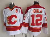 Men's Calgary Flames #12 Jarome Iginla White Throwback CCM Jersey image