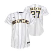 Youth Milwaukee Brewers Willy Adames Cool Base Replica Home Jersey - White image