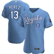 Mens Kansas City Royals Salvador Perez Cool Base Replica Jersey Light Blue image