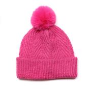 Charlotte Bright Pink Herringbone Knit Bobble Hat image