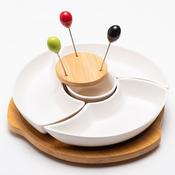 Small Ceramic Dip Set with Wooden Turntable – Modern Serving Gift