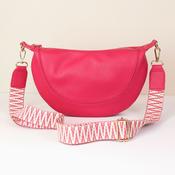 Pink Vegan Leather half moon bag with zig-zag strap