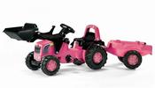 Rolly Kid Pink Tractor with Loader &amp; Trailer | Girls’ Pedal Tractor