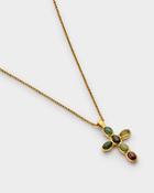 Green Agate Cross Waterproof Gold Necklace image