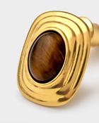 Tiger's Eye Waterproof Gold Button Stud Earrings image