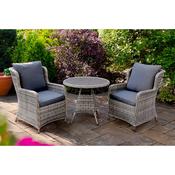 Vienna Bistro Set in Grey 2-Seater Rattan Garden Table &amp; Chair Set with Cushions