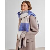 Recycled Checked Tassel Scarf in Blue and Grey image