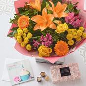 Brights Happy Birthday Bouquet with chocolates and card