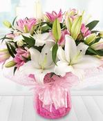 White and Pink Lily Bouquet – Timeless Elegant Lilies image