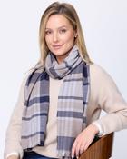 Foxford Navy and Mink Tartan Fine Wool Cashmere Blend Scarf image