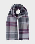 Foxford Aubergine and Grey Tartan Fine Wool Cashmere Blend Scarf image