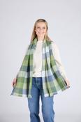 Foxford Green &amp; Blue Block Check Extra-Fine Merino Scarf