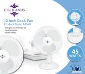 Highlands Desk Fan, 12 Inch Oscillating Desk Fan image