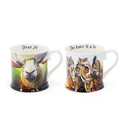 Tipperary Crystal Beyond the Herd Set 2 Tankards (Sheep, Owls)