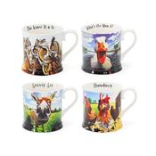 Tipperary Crystal Beyond the Herd Set 4 Tankards (Duck, Owls, Hens, Donkey)