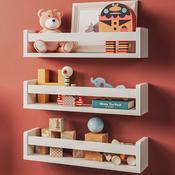 Set of 3 White Solid Wood Wall Shelves, Children's Room, Ideal for Books and Toys