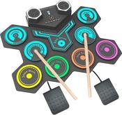 Electronic Drum Set for Kids, Adult Beginner, Foldable Kids Drum Pad with Built-in Stereo Speakers, Foot Pedals, Drum Sticks, and Nine Silicone Pads
