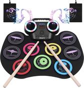 Portable electric drum set, built-in audio with earphone jack, ten hours of playback, nine-sided color electronic drum set, eight-piece drum practice set, ideal birthday present