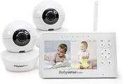 Lullabies, 4.3-inch split-screen video baby monitor with two cameras and audio, remote pan, and tilt, 300-meter range (open space), adjustable night light image