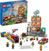 City Fire Brigade Set, Building with Fold-Back Flames, Truck, and Firefighter Minifigures, Rescue Toy for Boys and Girls image