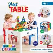 4-in-1 Mega Play and build Children's table and board, indoor activities, free play games, playground and construction blocks, 2 saddles for small children image
