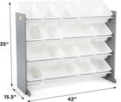 Children's Bedroom Shelf, Toy Organizer with Shelf and 9 Plastic Boxes, Grey and White, WO463, One Size image