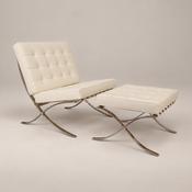 Buy Mies Barcelona Pavilion Chair Replica with Footrest | Ivory White