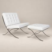Buy Mies Barcelona Chair with Footrest - Elegant White Leather
